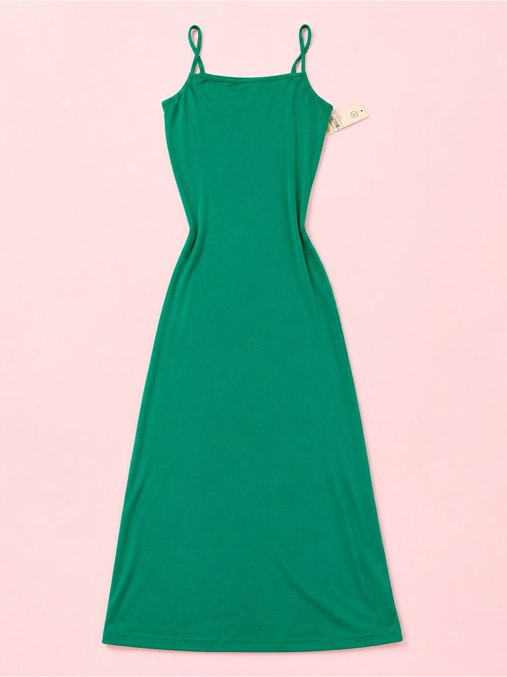 Slim-Fit Green Spaghetti-Strap Maxi Dress